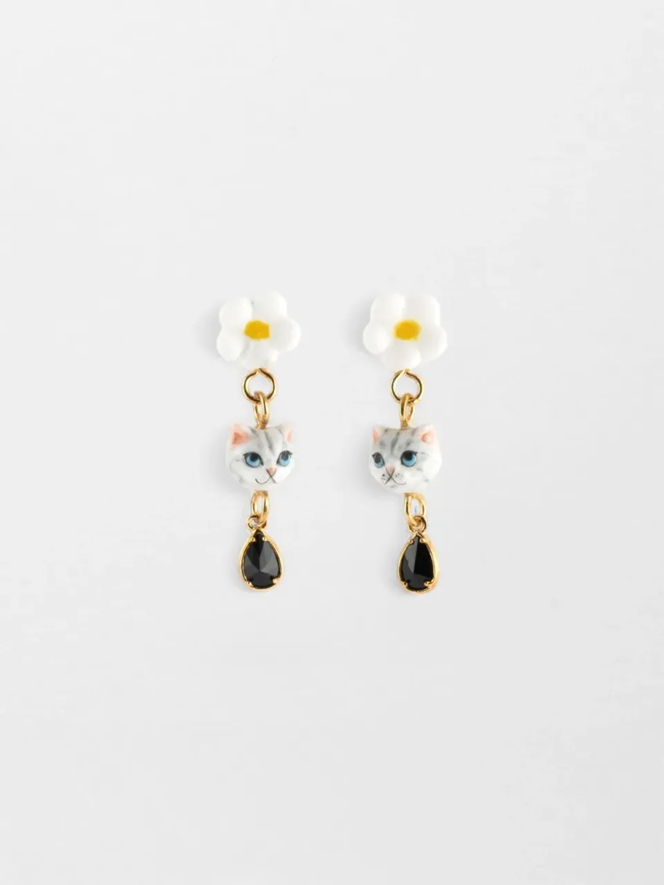 Nach Bijoux chat tabby et fleur boucles d'oreilles pampille