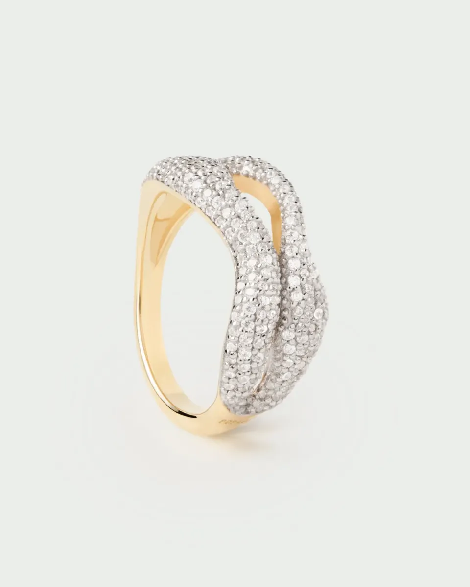 PDPAOLA Pavé Sense bague zirconia dorée
