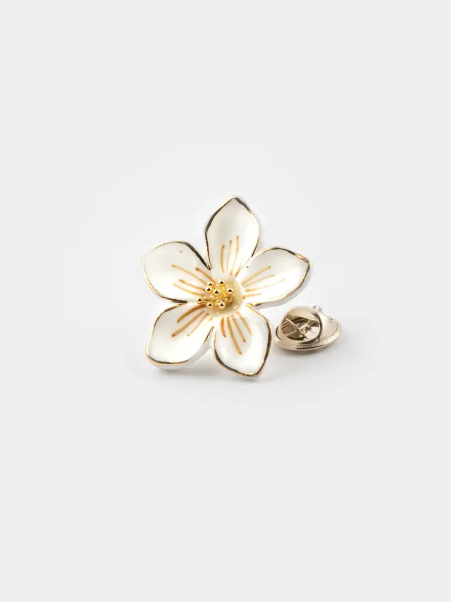 Nach Bijoux fleur blanche pin’s porcelaine doré 3 cm
