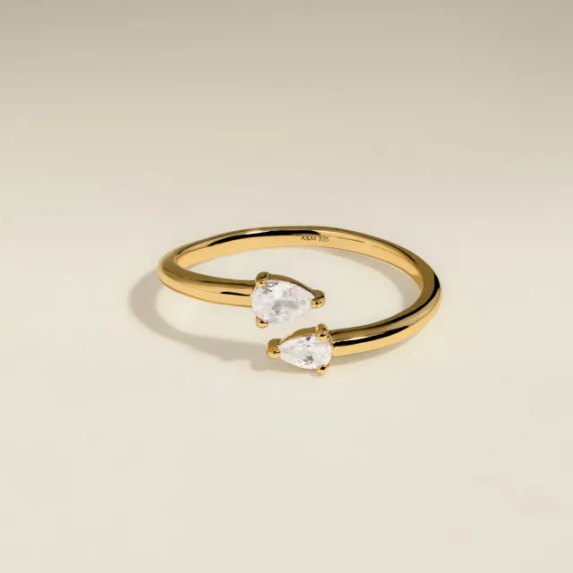 Astrid & Miyu Crystal Pear bague ouverte dorée poire