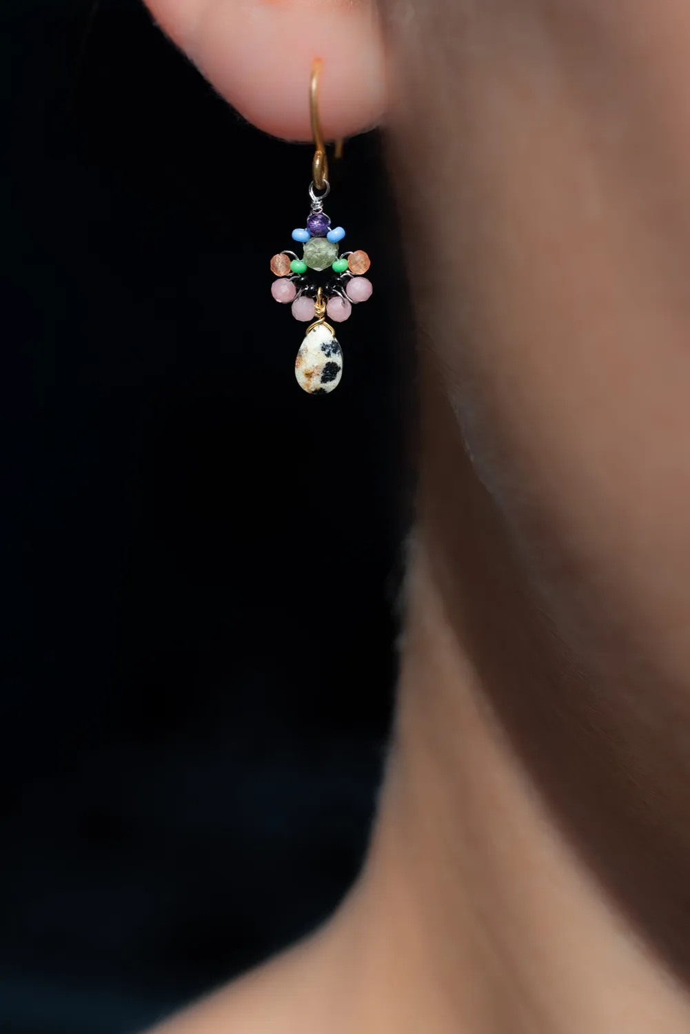 Le Fourbi de Capucine P23 boucles d'oreilles laiton doré jaspe