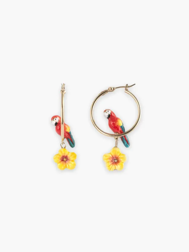 Nach Bijoux créoles rondes perroquet ara boucle d’oreilles porcelaine fleur