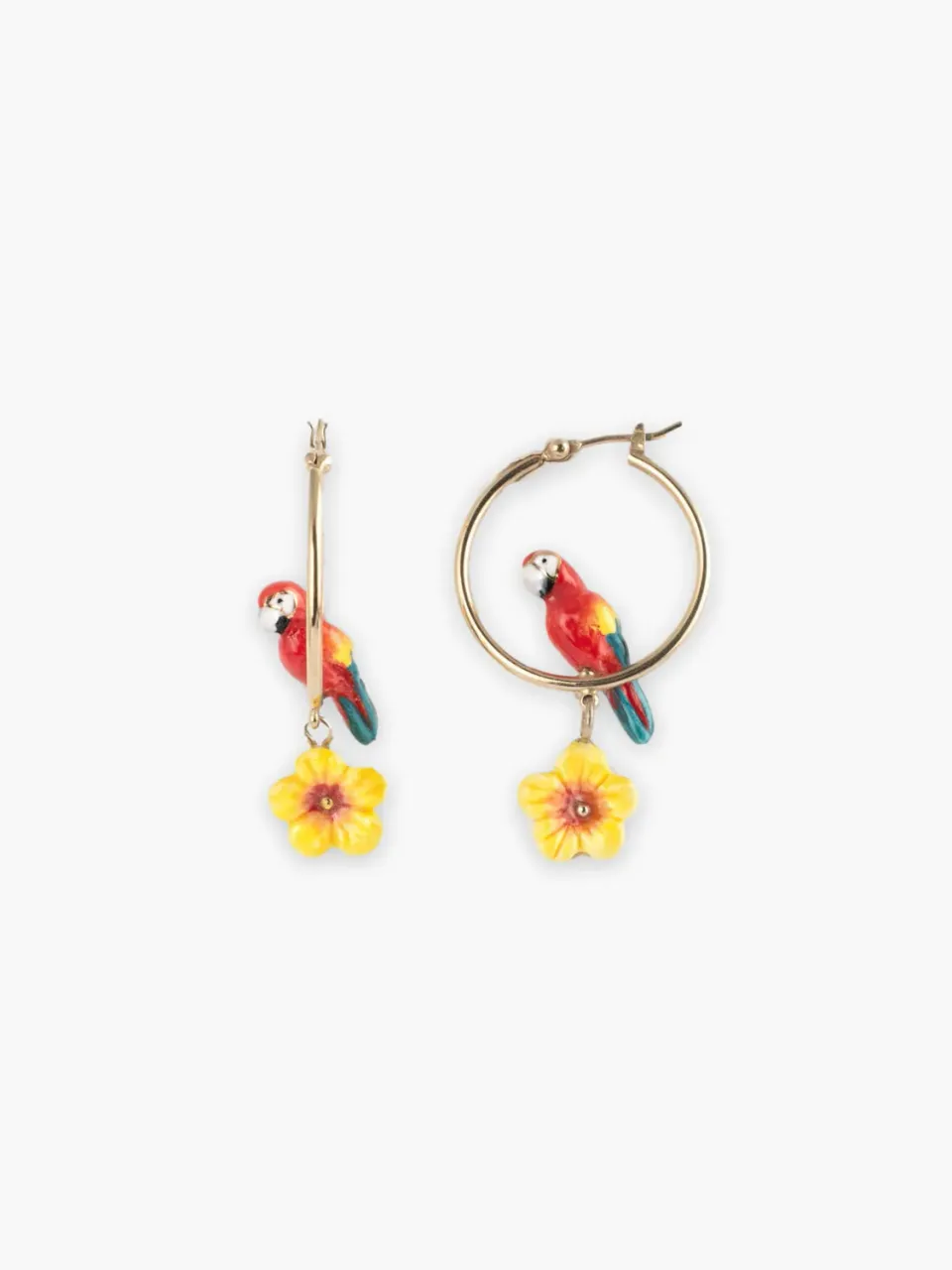 Nach Bijoux créoles rondes perroquet ara boucle d’oreilles porcelaine fleur