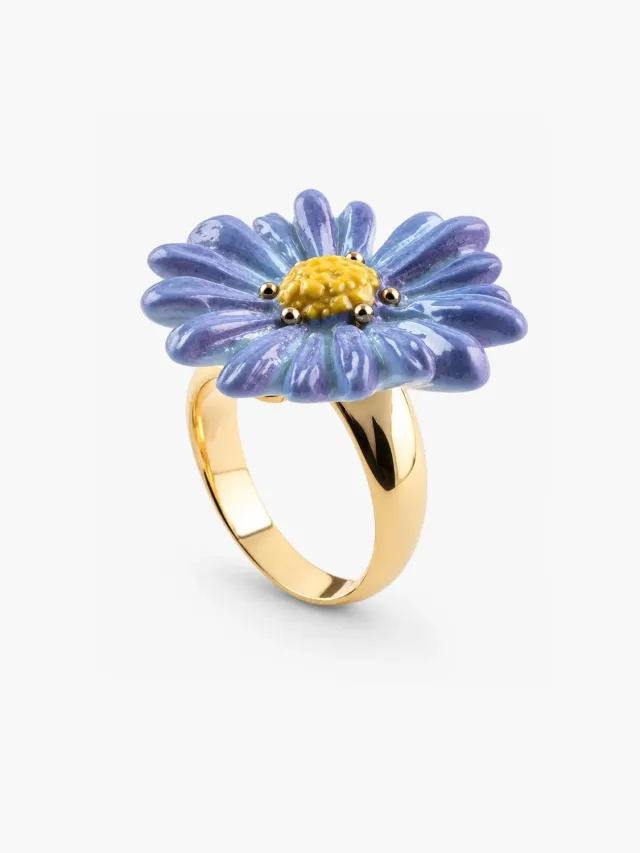 Nach Bijoux fleur anémone bleue bague porcelaine ajustable