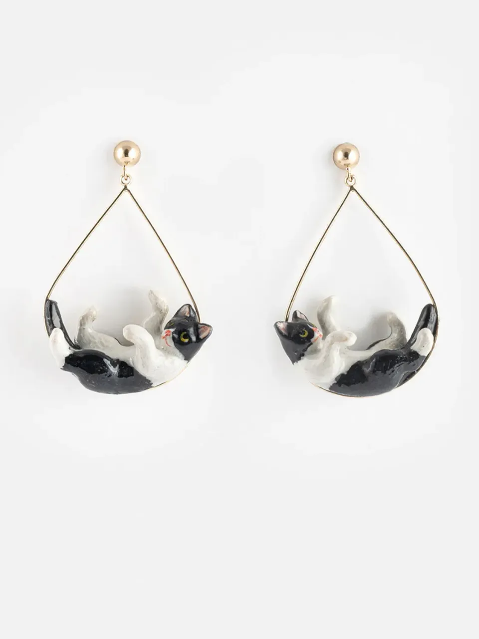 Nach Bijoux chat noir et blanc boucles d'oreilles pendantes