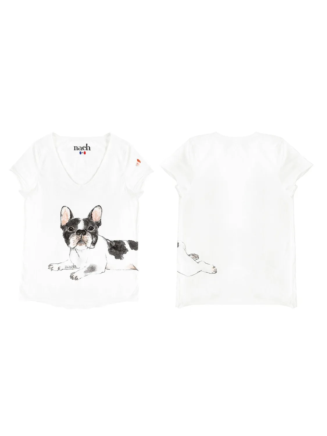 Nach Bijoux Victor t-shirt bouledogue blanc col V porcelaine