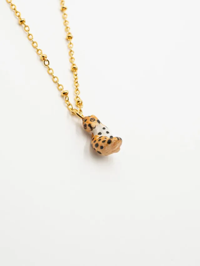 Nach Bijoux léopard assis collier porcelaine perles verre