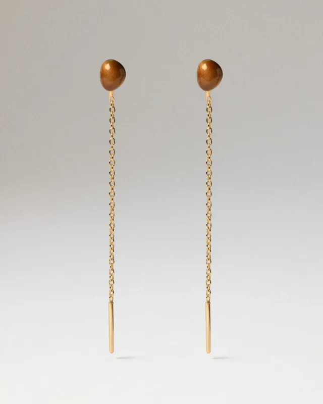 PDPAOLA Lyra Tiger Eye boucles longues 55 mm perle