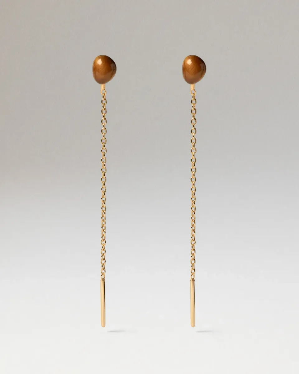 PDPAOLA Lyra Tiger Eye boucles longues 55 mm perle