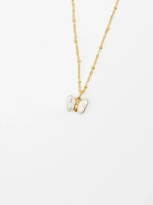 Nach Bijoux Papillon collier porcelaine verre doré