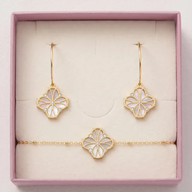 Nao de Paris Fleur Nouvelle coffret boucles bracelet doré