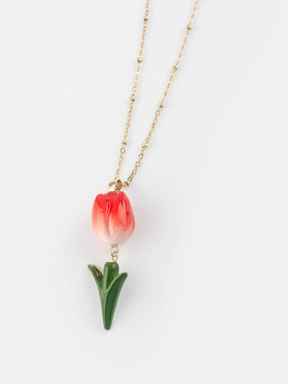Nach Bijoux Tulipe rouge long collier porcelaine 75 cm