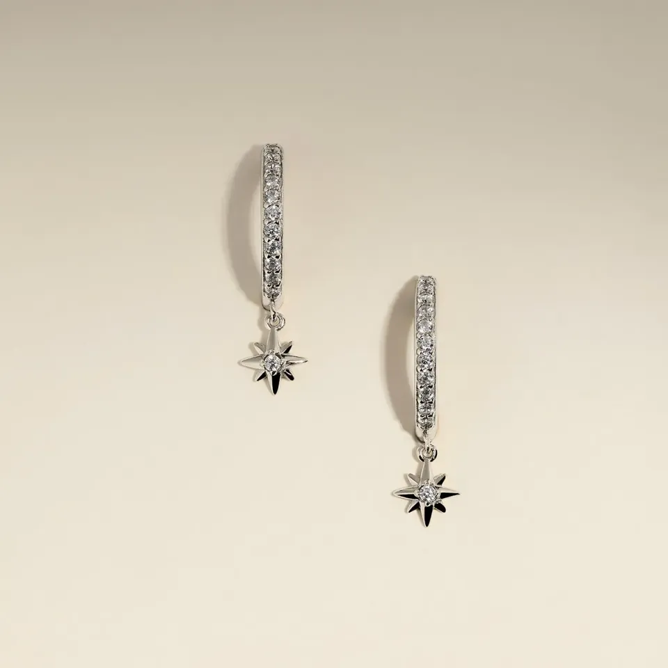 Astrid & Miyu Twilight Star créoles argent pavé