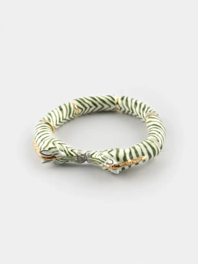 Nach Bijoux bisou zèbres verts et dorés bracelet porcelaine