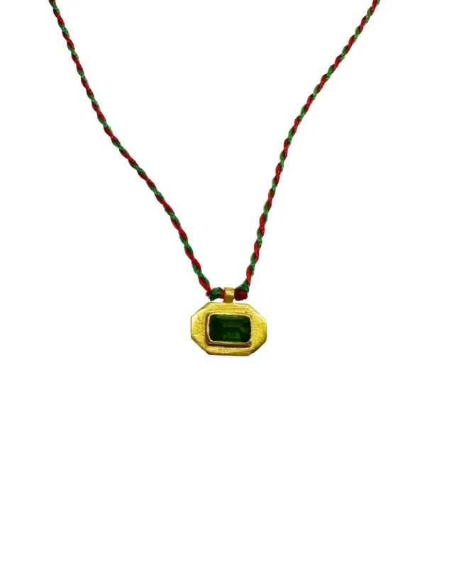 Le Fourbi de Capucine N97 collier laiton doré diopside verte cordon
