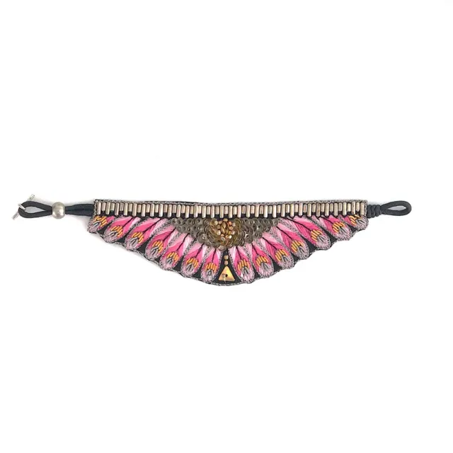 Nao de Paris Nita Rose bracelet brodé cuir rose