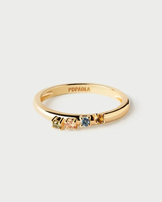 PDPAOLA Rainbow Wing bague zirconias multicolore dorée