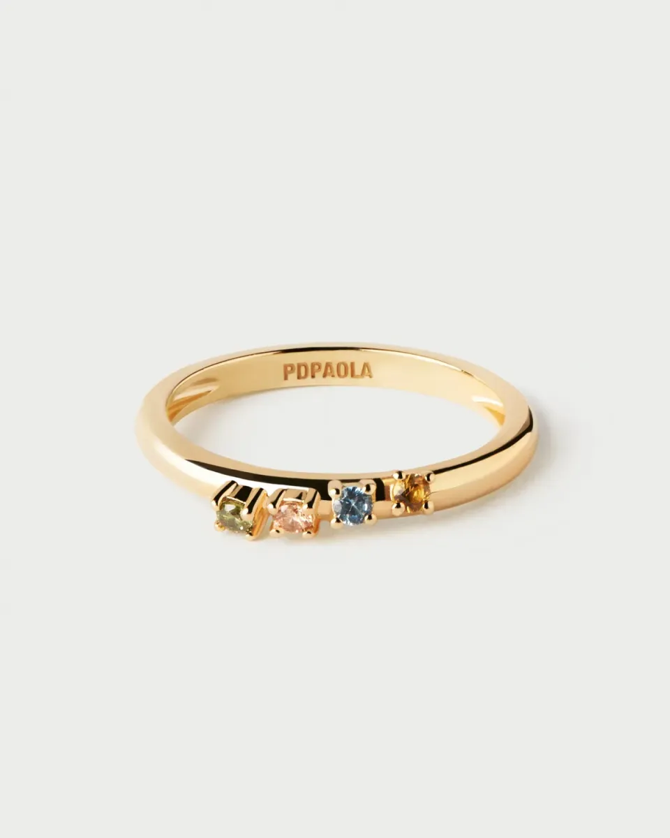 PDPAOLA Rainbow Wing bague zirconias multicolore dorée