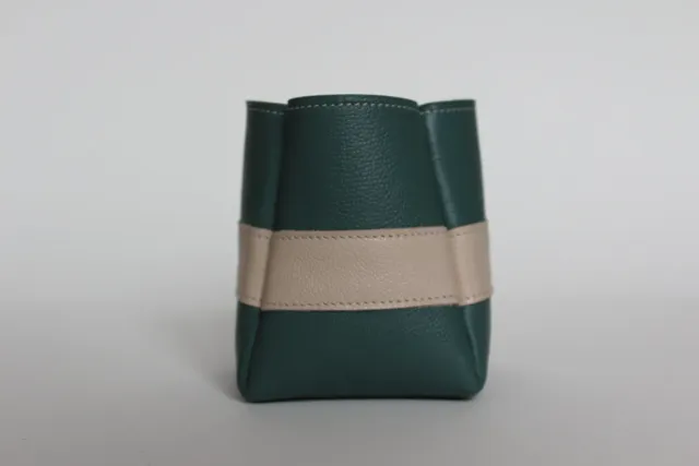 Drelin pot à crayons cuir vert beige veau grainé