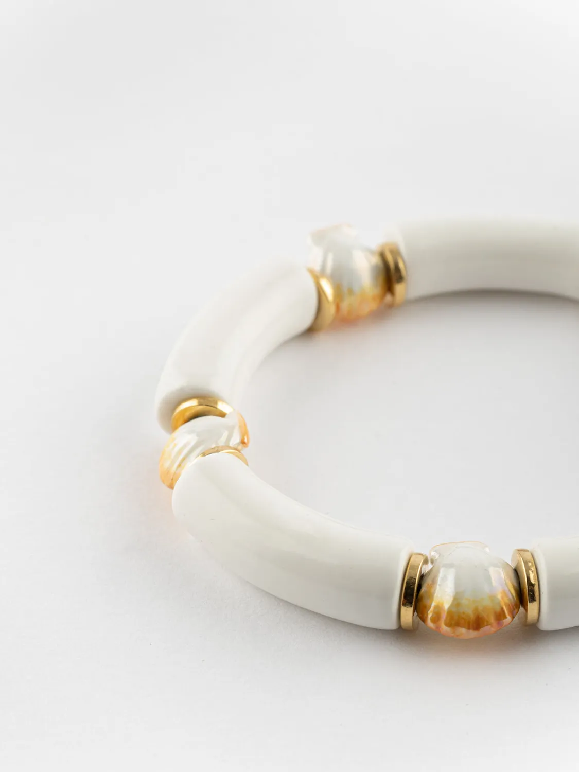 Nach Bijoux coquillage bracelet perles blanches verre 7,5 cm