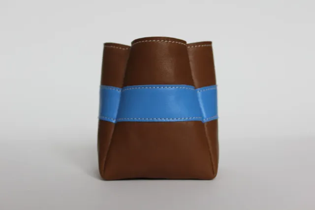 Drelin pot à crayons cuir marron bleu artisanal