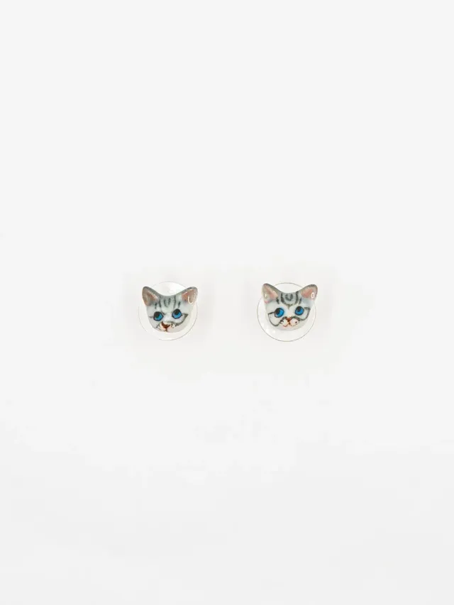 Nach Bijoux chat tabby boucles d’oreilles puces porcelaine