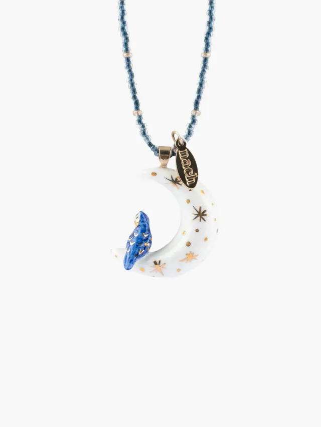Nach Bijoux Cosmic Collier perles lune et chouette 80 cm porcelaine