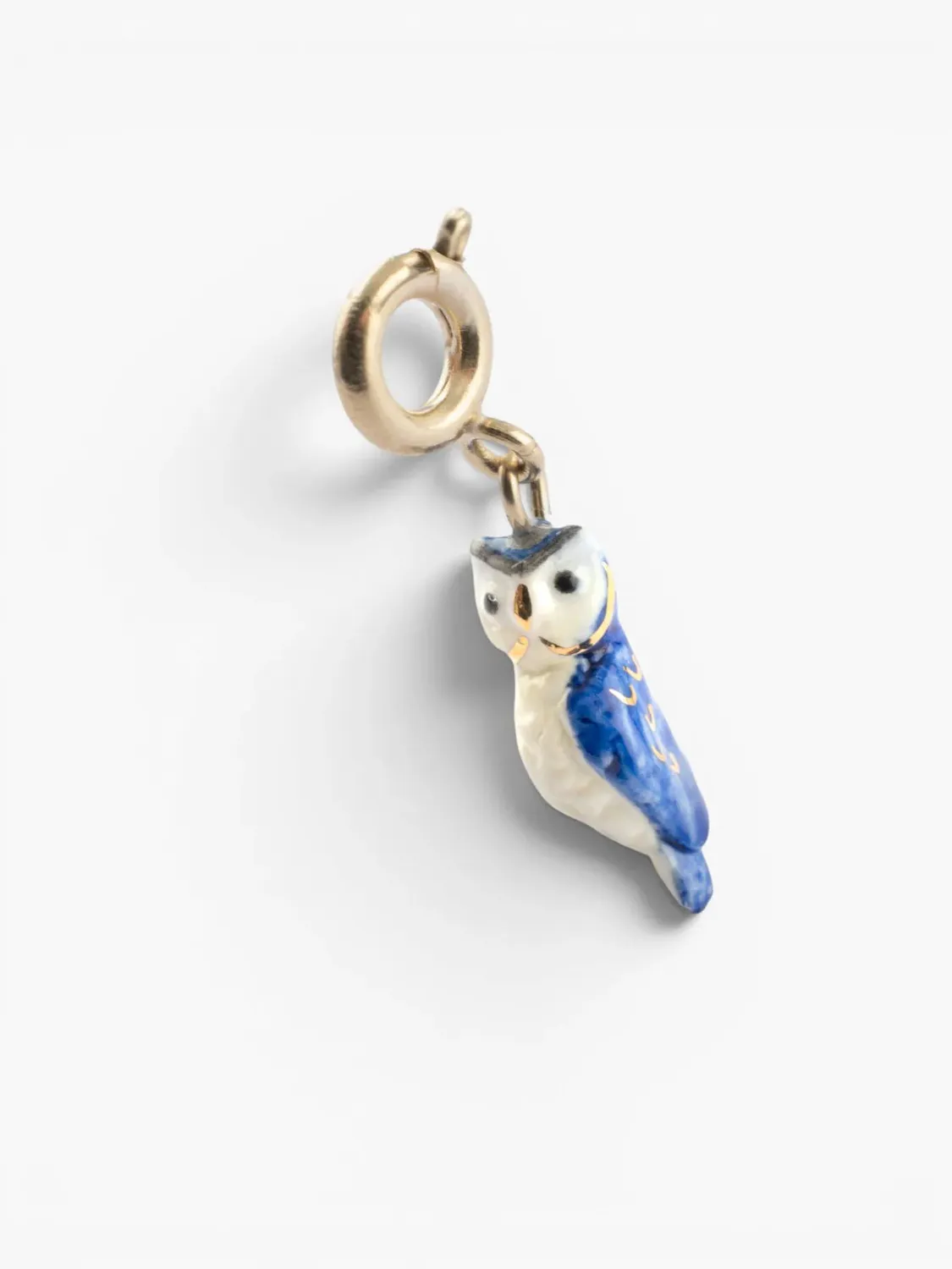 Nach Bijoux chouette bleue et dorée charm's porcelaine