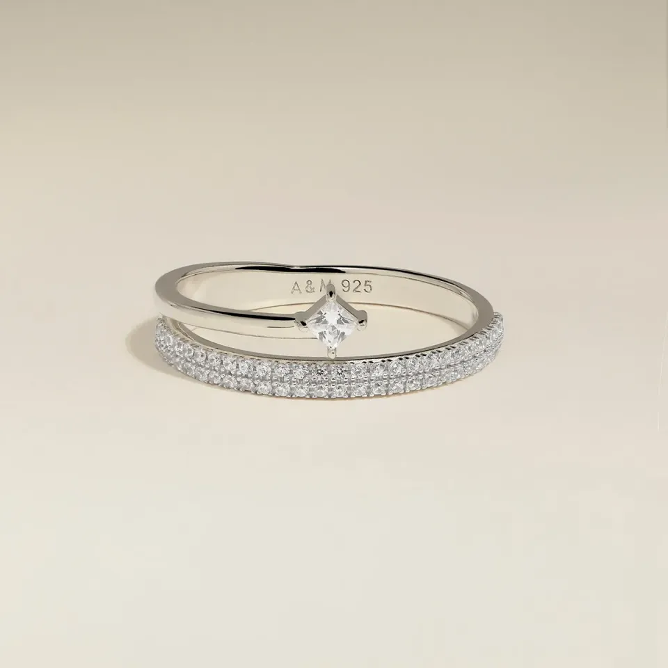 Astrid & Miyu Illusion bague argent pavé cristal