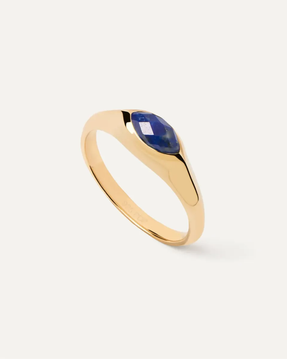 PDPAOLA Nomad Stamp bague lapis-lazuli dorée