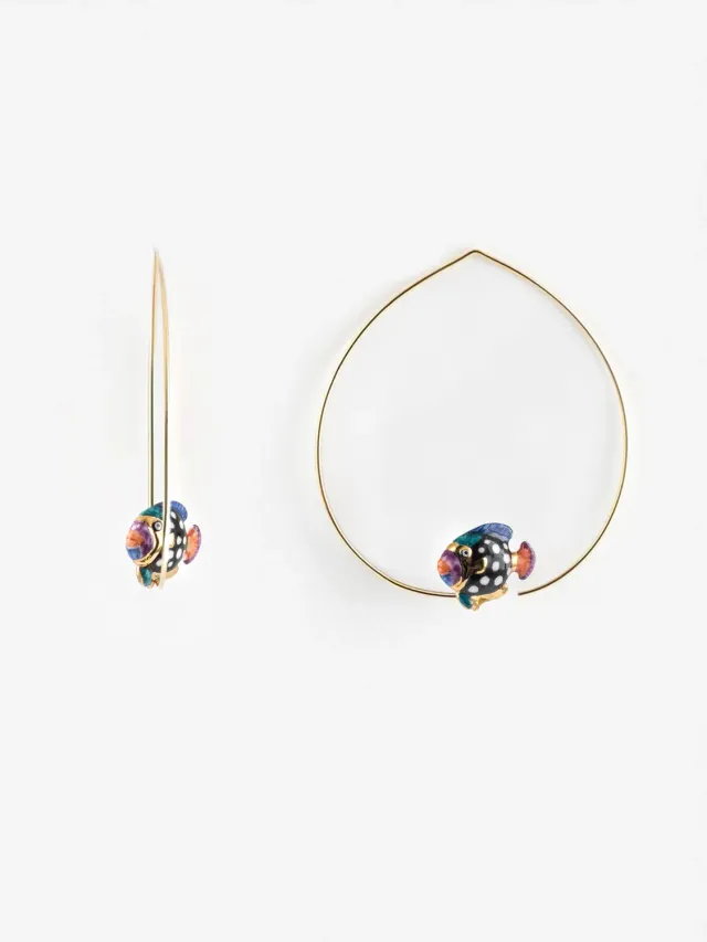 Nach Bijoux poisson tacheté boucles d'oreilles créoles porcelaine